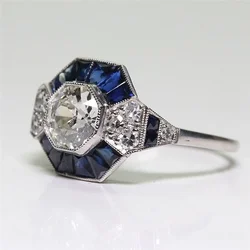 Classic Irregular Ladder Sapphire Women's Ring For Party Anniversary Fashion Jewelry Hand Accessories Size5-12