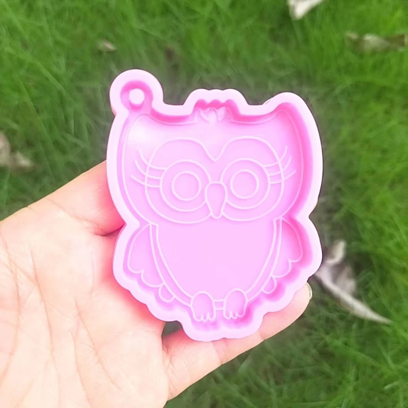 DIY Cute Animal Owl Shape Keychain Silicone Mold with Hole Luggage Tag Hanging Ornament Keychain Pendant Charm Epoxy Resin Mould