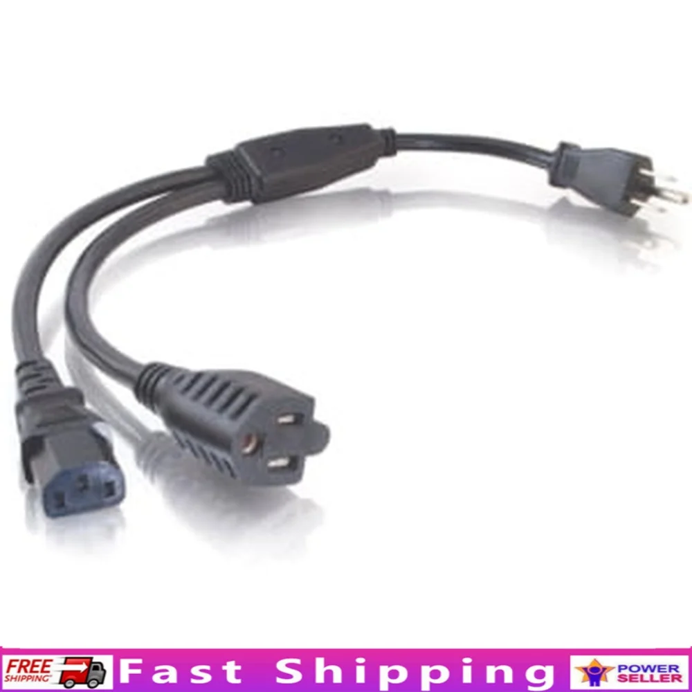 

1.5ft 16AWG Power Cord Splitter NEMA 5-15P to IEC320C13 NEMA 5-15F Dual Outlet Cable Electrical Devices
