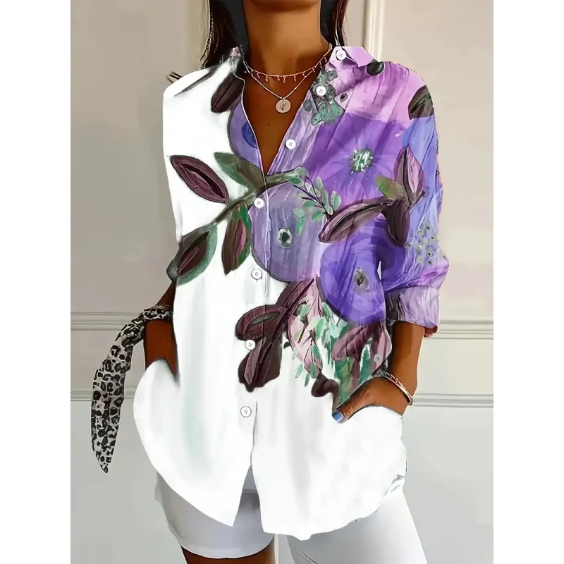 

2025 Spring/Summer Women's Clothing Casual Leisure Long Sleeve Shirt Urban Street Fashion V-neck Button Shirt Women's Apparel