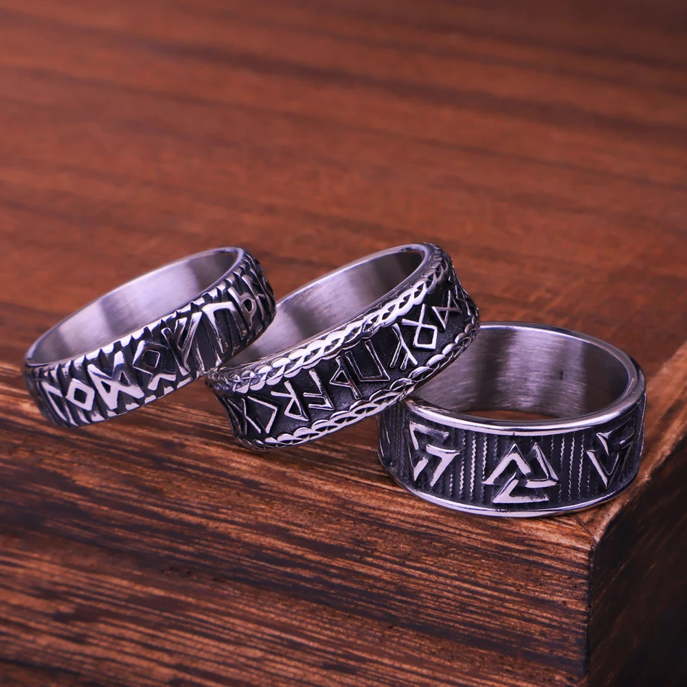 Punk Simple 316L Stainless Steel Viking Rune Rings for Men Women Unique Couple Amulet Ring Party Jewelry Gift Dropshipping