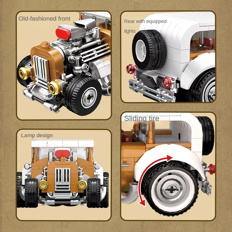 Retro Vintage Auto Baustein-Set, Fahrzeug-Baustein-Modell Ornament, Geeignet zum Verschenken und Sammeln.