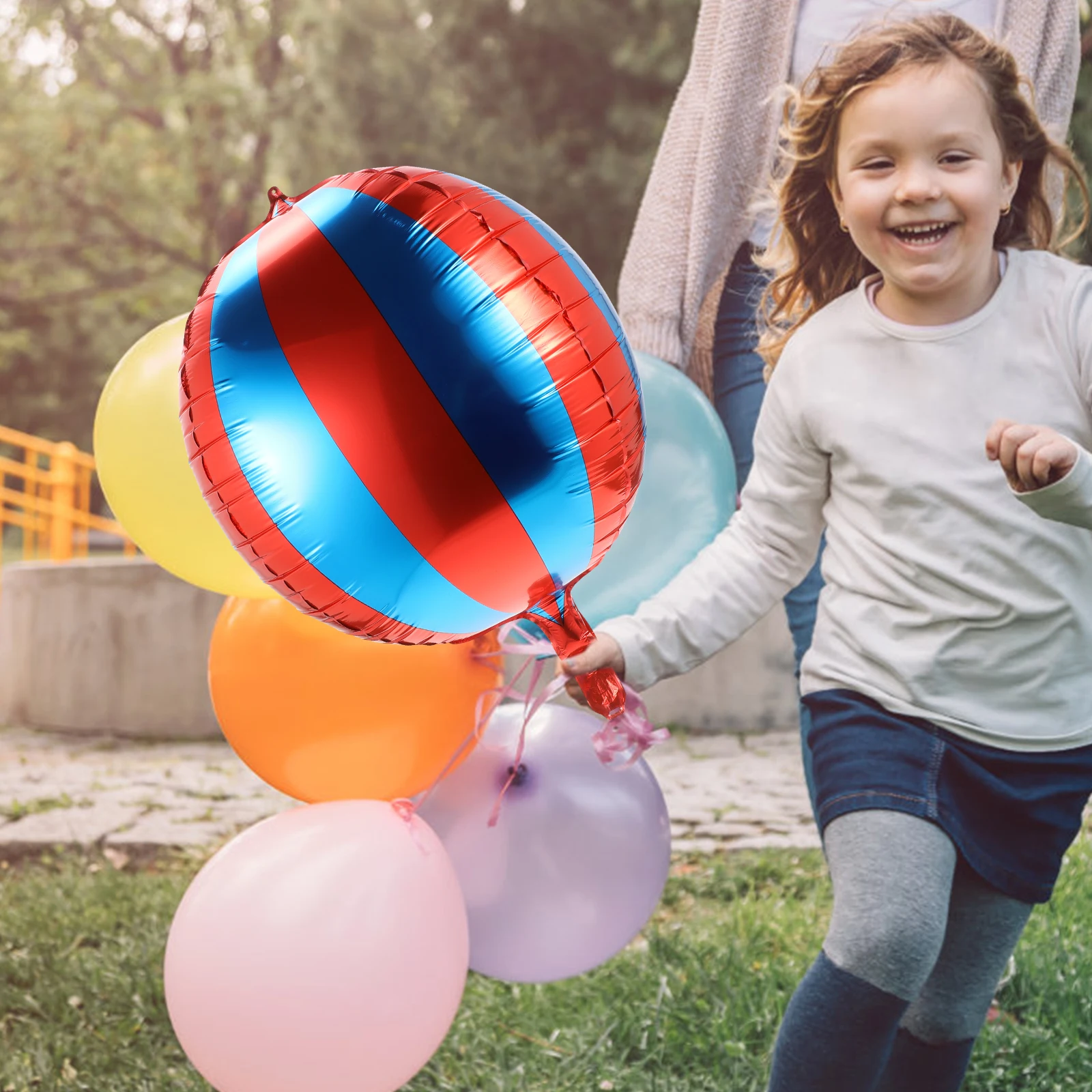 

10 Pcs Blue Red Striped Balloons Foil Round Shaped Aluminum Film Party Circus Carnival Wedding Birthday Decorations