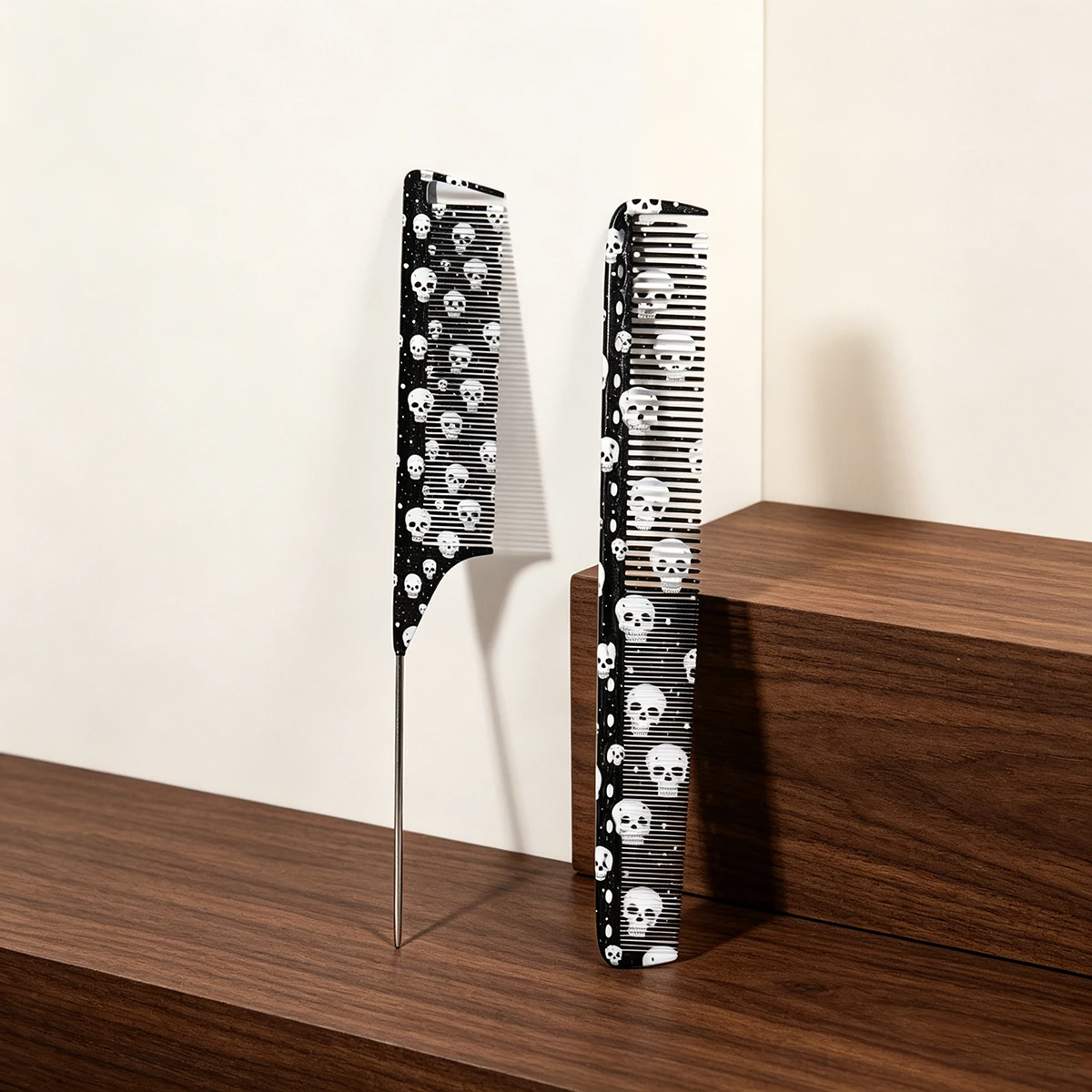 2pcs pointed tail comb and smooth hair comb, skull pattern design, combing/smoothing/untwisting, suitable for all hairstyles