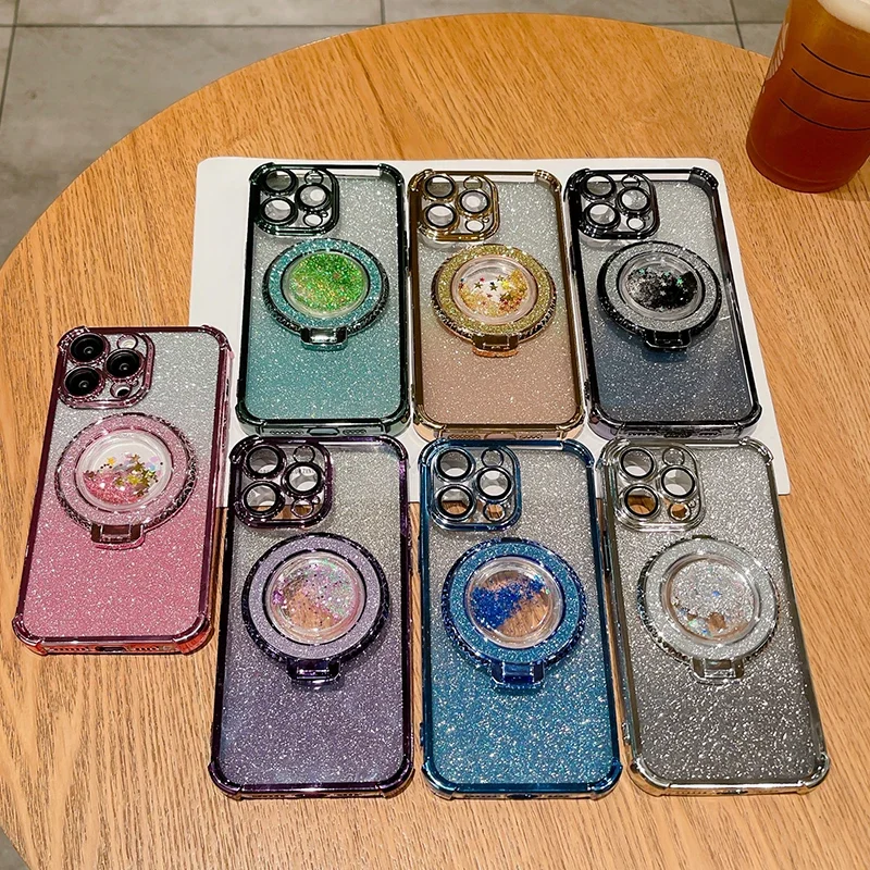 Glitter With Lighting Ring Case For iPhone 15 14 Plus 13 Pro Max 12 11 Max Luxury Fashion Bracket Shock Proof Mobile Phone Case