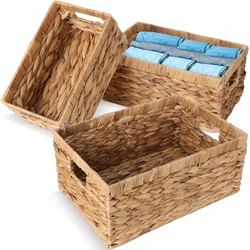 Handwoven Storage Baskets Sundries Organizer with Lid Rectangular Cosmetics Box Clothes Laundry Basket Towel Toys Container