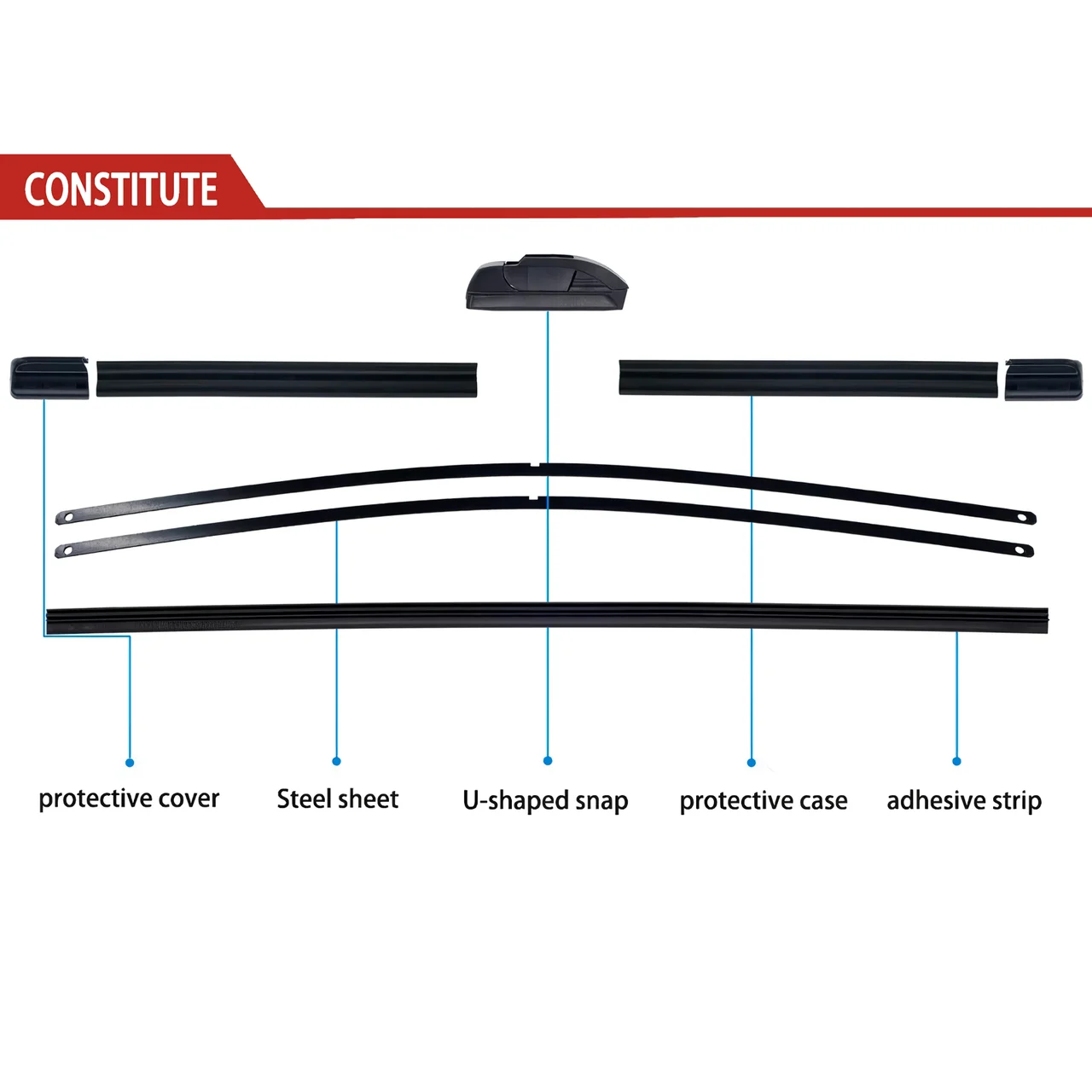 For Toyota Land Cruiser Prado J90 1996‑2002 2Pcs U‑Hook Front Windshield Wipers, Rubber Quiet Replacement Wiper Blades 19"+18" - view 4