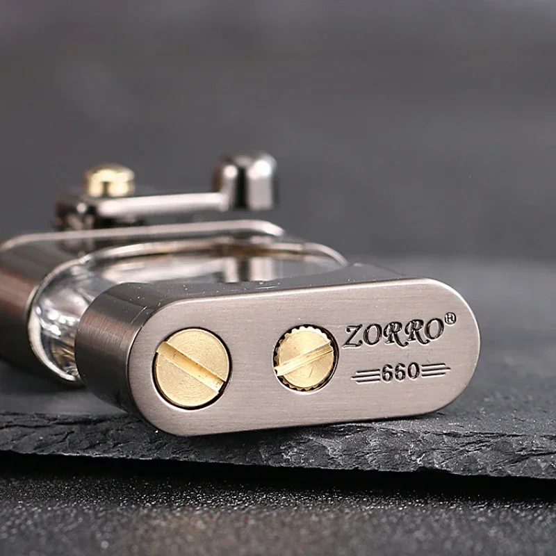 2024 Zorro New Windproof Waterproof Kerosene Lighter with Transparent Oil Tank Creative Retro Grinding Wheel Flint Metal Lighter