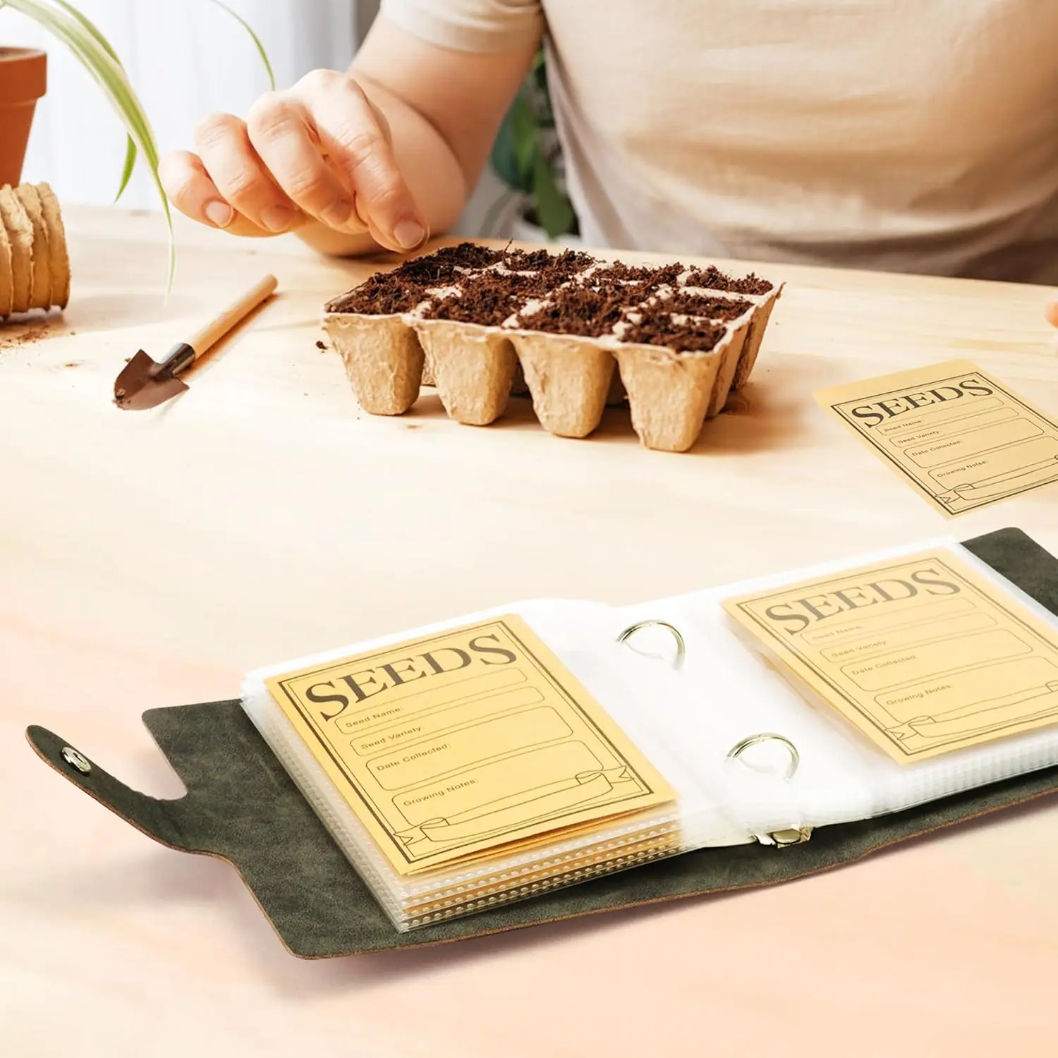 1 Set Garden Seeds Storage Organizers, Seed Organizer Binder with 50pcs Self-Sealing Seed Envelopes,Seed Packet Organizer, Seed