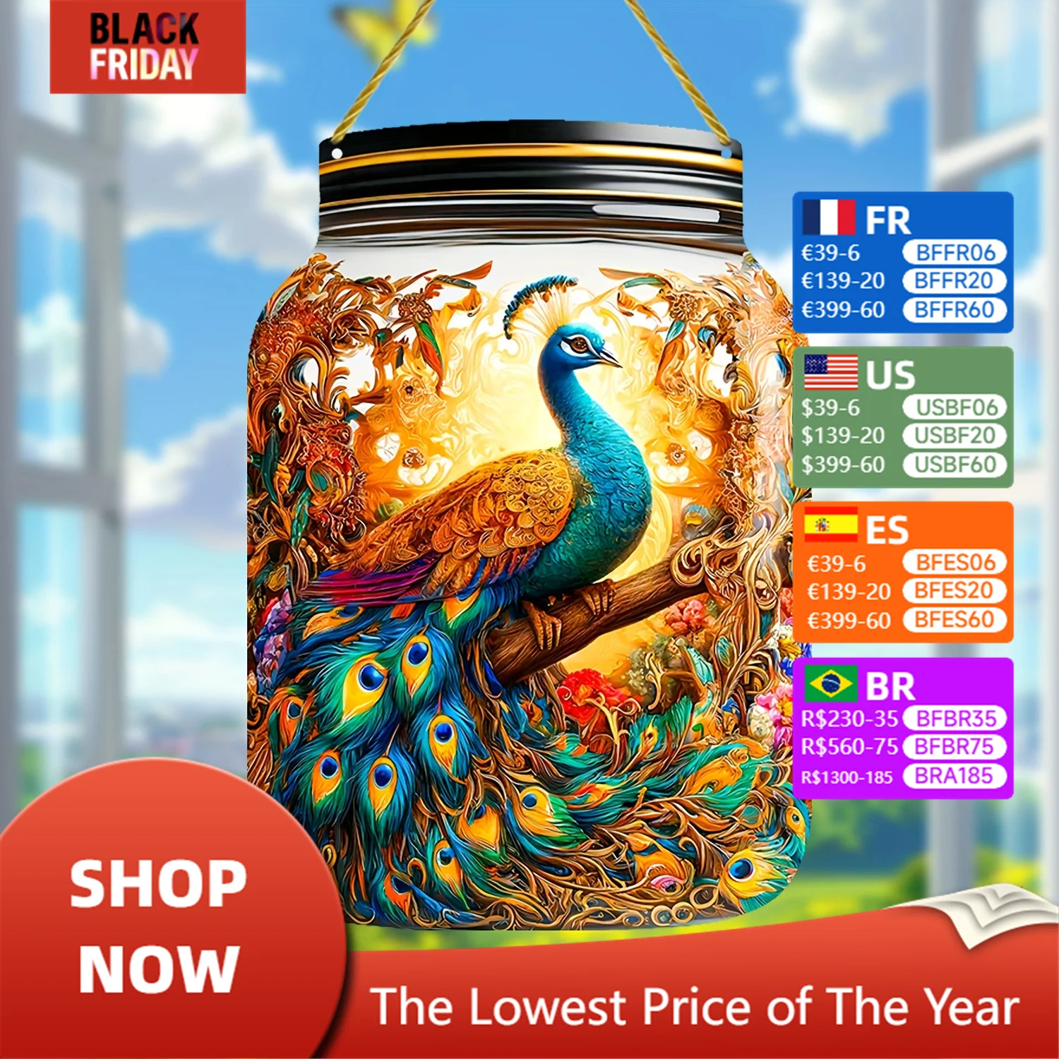 Peacock-mason jar design,perfect choice for home and office,indoor and outdoor use,bars,cafes,restaurants,kitchens,gift shops