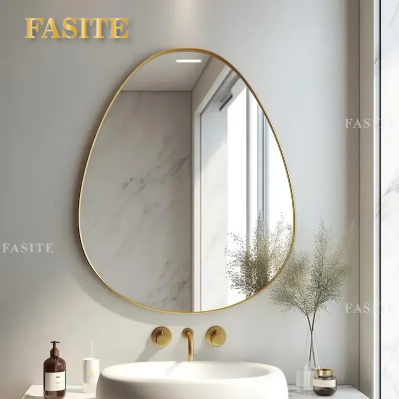 For French Retro Brass Sink Bathroom Mirror Irregular Special Shaped Water Drop Wall Mounted Vanity Decor