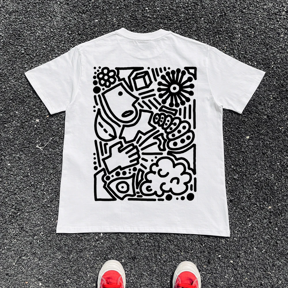 Couple's Breathable Short Sleeve T-Shirt Shoulder Version 220G Back Splicing Graffiti Design by Wang Youbing Studio