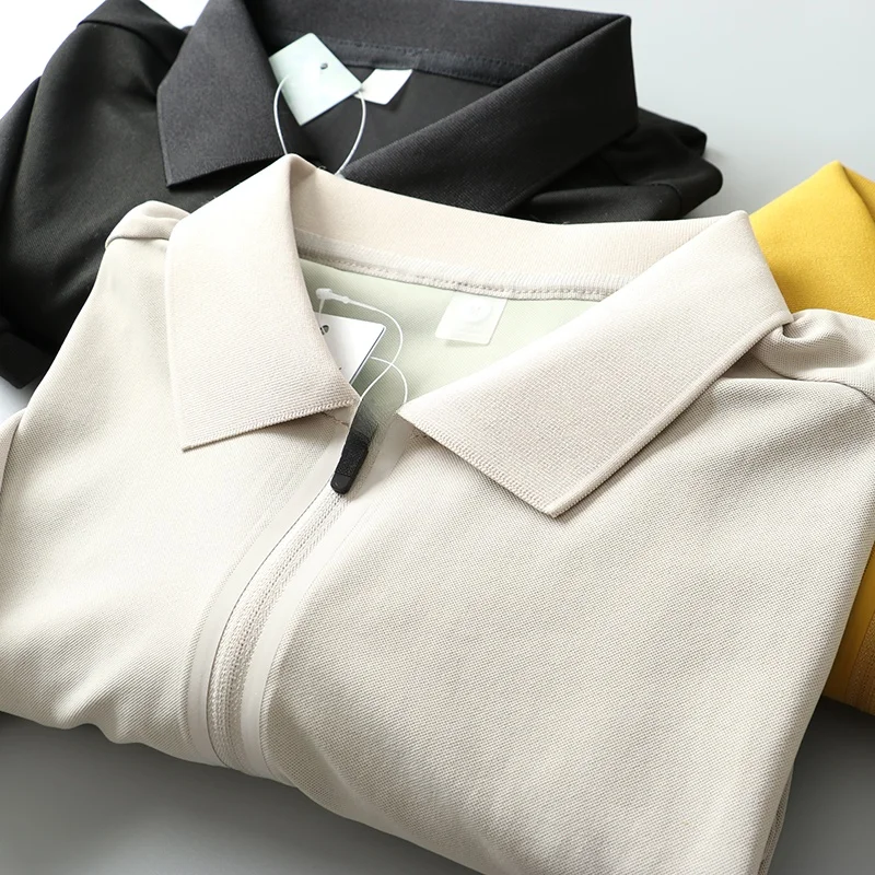 

Ice Skin Qui Dry! f Zipper! Four Sided Elastic! Summer Men's Casual ort Sve irt Faionable Busin Casual