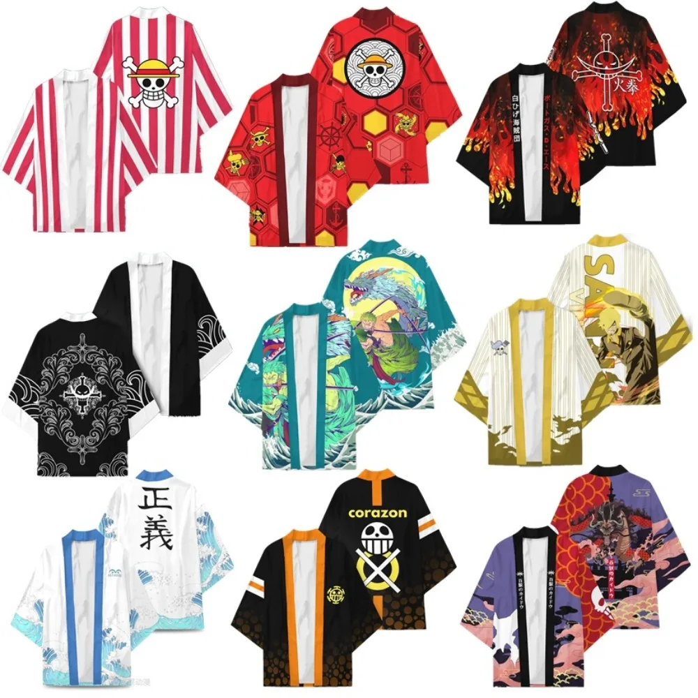 

Anime One Piece Cosplay Costume Portgas D Ace Monkey D Luffy Roronoa Zoro Cloak Kimono Cardigan Robe Print Casual Coat Clothes