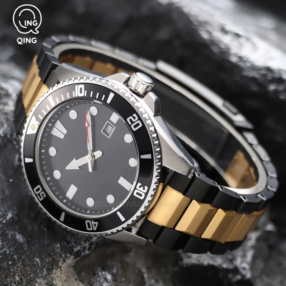 22mm High-Quality Stainless Steel Titanium Watch Band Accessories Deployment Clasp Strap Push‑Fit Replacement Bracelet Wristbelt