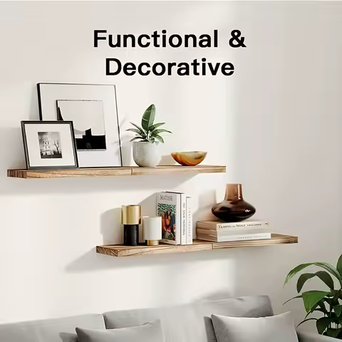 Nordic Minimalist Wooden Floating Shelf - Easy Mount Single Tier Hanging Rack for Bathroom &amp; Kitchen, Stylish Storage &amp; Decor