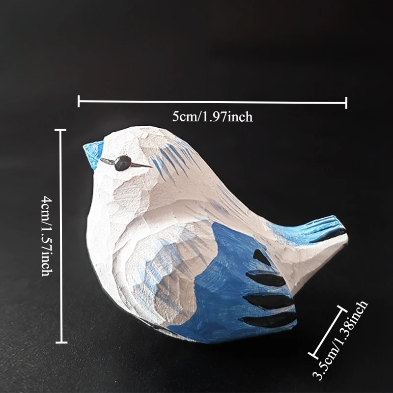 Hand Carved Wood Bird Figurine Cute Titmouse Wooden Ornament Handmade Log Craft Decor Adorable Animal Sculpture Birthday Gift