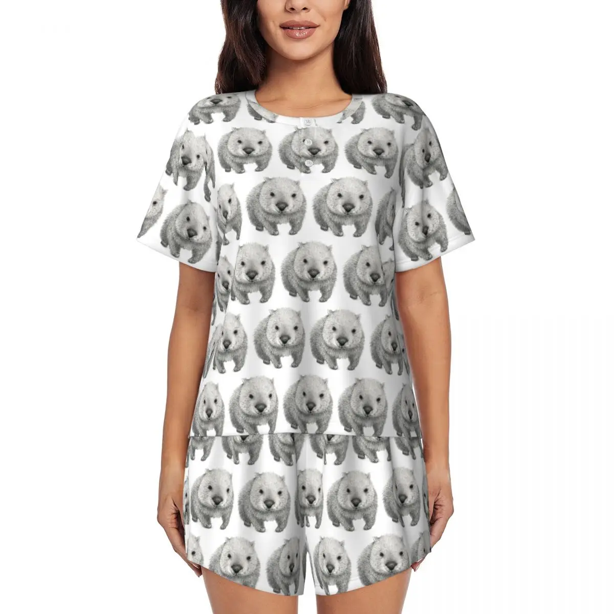 

Wombat Australia Round Neck Short Sleeve Nightgowns for Sleeping Sleepshirts Women Loose Pajama Set Short Pants