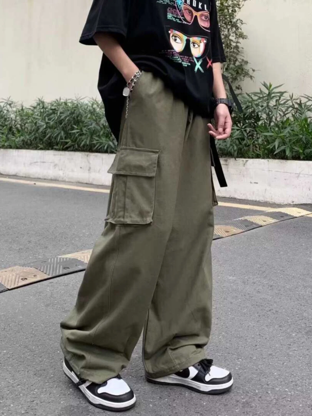 

American Sle Loose Straight Leg Workwear Trousers Men's Pure Cotton Wear Resistant Anti-Scalding Dstring Cuffed Work Pants