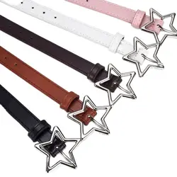 PU Leather Five-point Star Waistband Elegant Heart Metal Buckle Star Belt Thin Waistbands Women Waist Belt Pants Decor