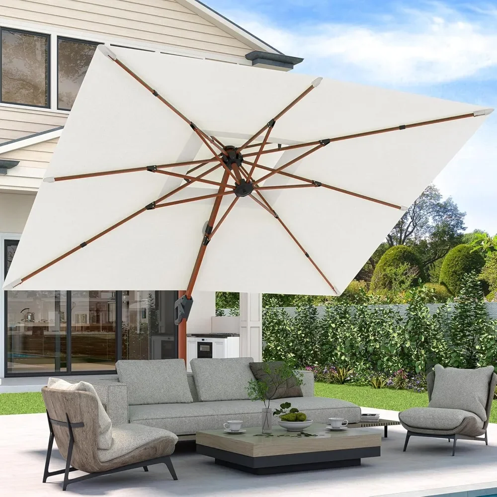 

10 X 13 FT Cantilever Patio Umbrella Outdoor Large Double Top Deluxe Wood Grain Heavy Duty Rectangle Offset Umbrellas