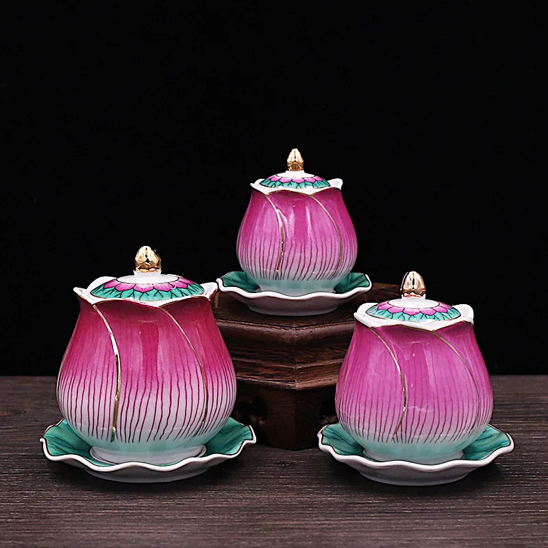 Tradition Ceramic Water Cup Home Fengshui Tribute Guanyin Purification Holy Buddhist Supplies