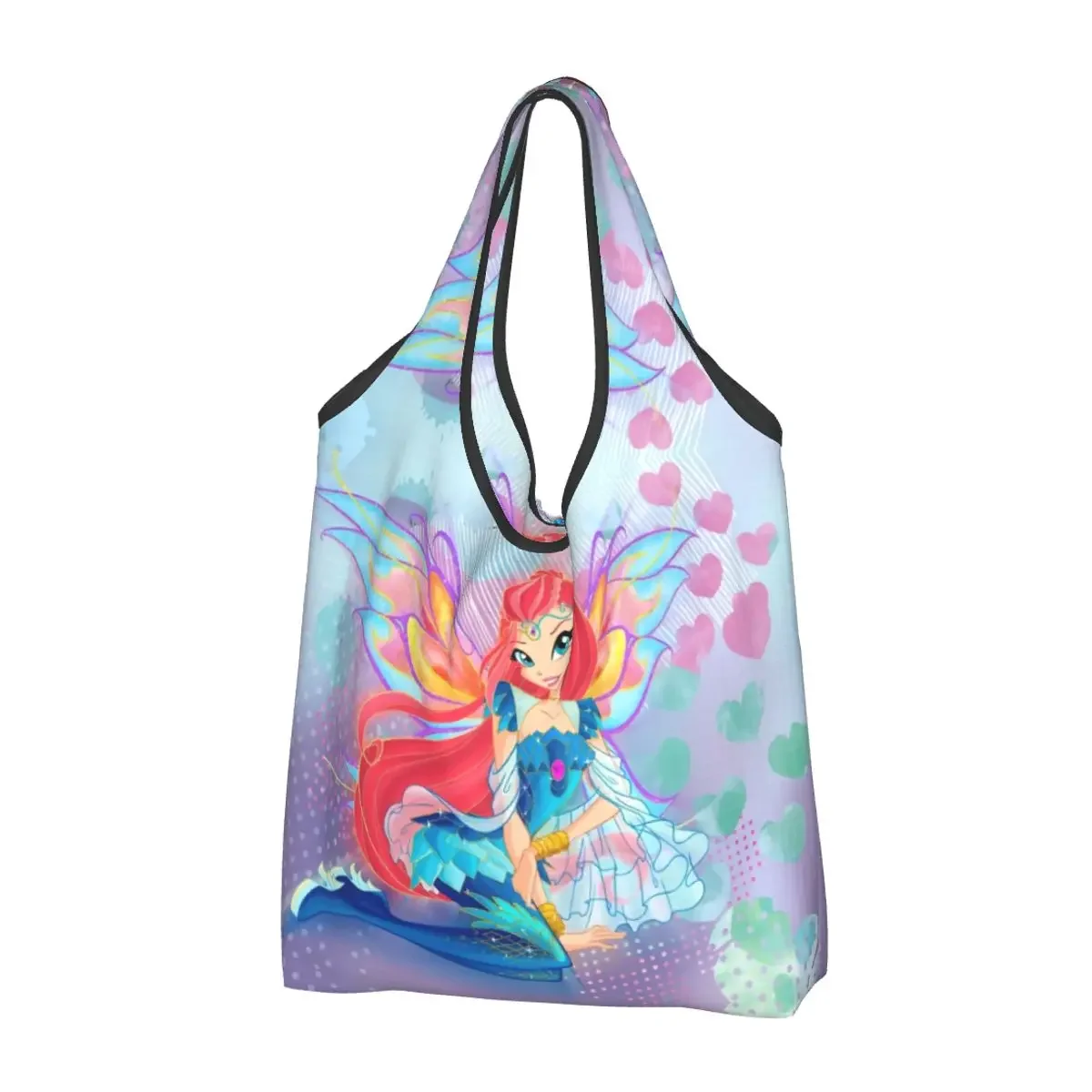 Custom Reusable Anime Winx Club Shopping Bag Women Tote Bag Portable Groceries Shopper Bags