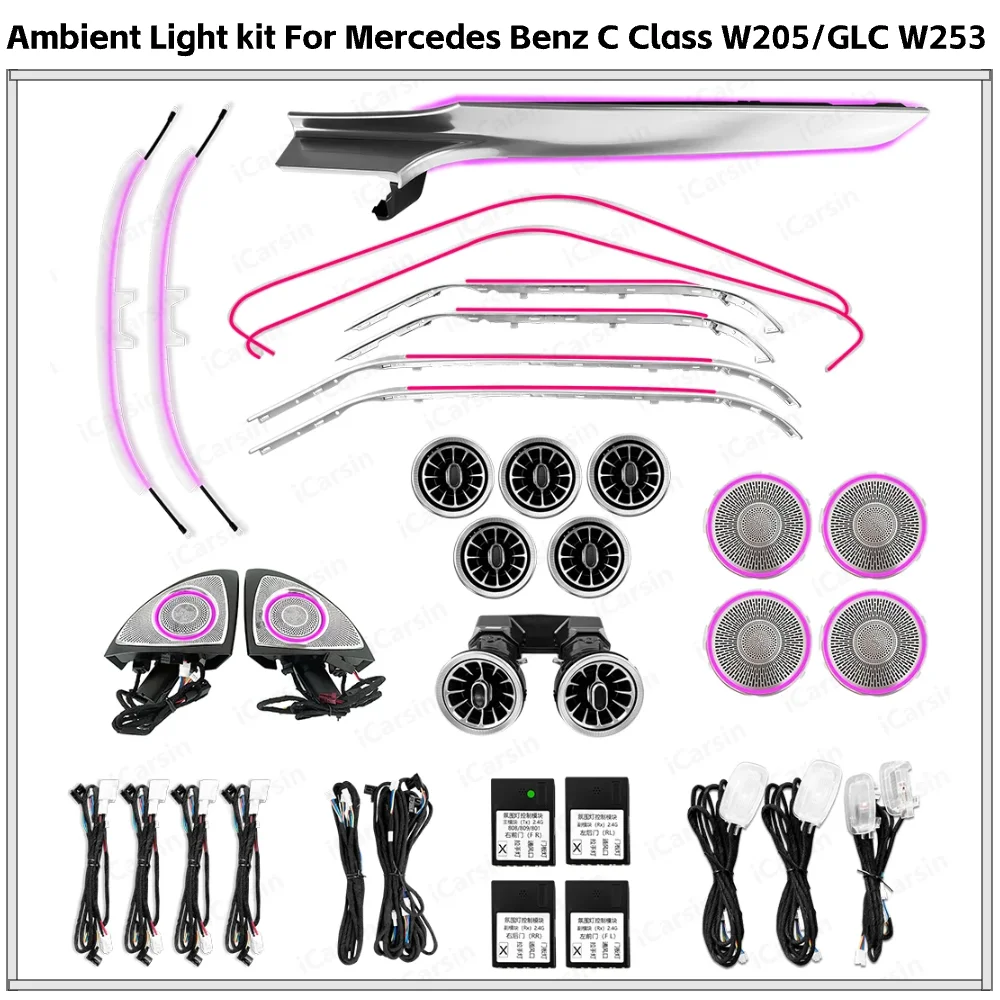 

LED Car Ambient Interior Lights 64 Color for Mercedes Benz C-Class W205 GLC W253 2015-2021 Footwell Decorative Strip Kit