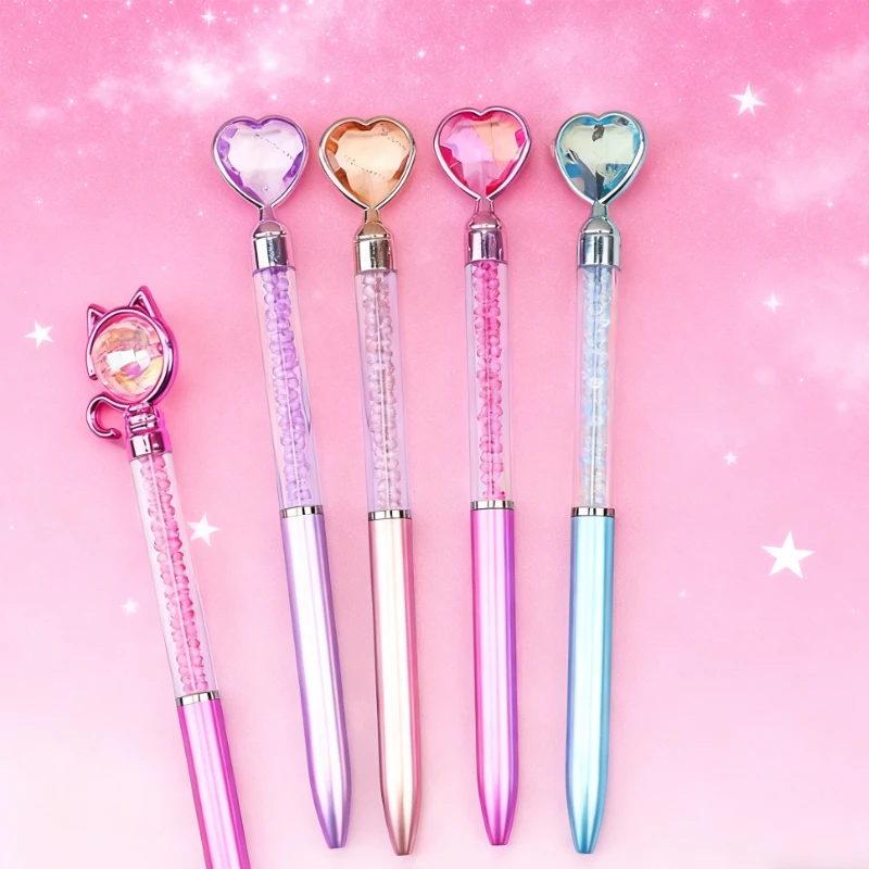 

12 Pcs Diamond Love Black Ink Ballpoint Pen Colored Crystal Diamond Pen Writing Tools School Supplies