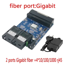 Gigabit Ethernet switch Fiber Optical Media Converter 4 RJ45 2 10/100/1000M UTP 2F4E Port PCB