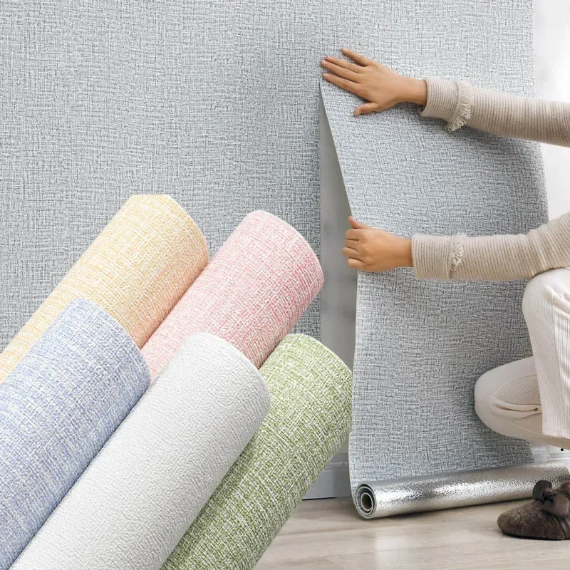 3D Linen Thickened Wallpaper PVC Waterproof Decoration Wall Sticker Home Decor Living Room Bedroom Dormitory Decoration Bathroom