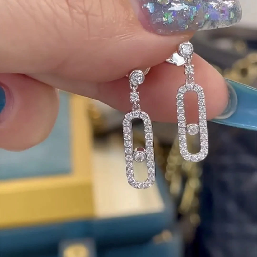

925 Sterling Silver Zircon, Full Of Diamonds Earrings for Women. Sliding Stone Jewelry Series. Exquisite Engagement Jewelry