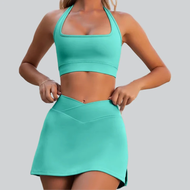 

Seamless High-Elastic Sports Bra Set Tennis Skirt Gym Pilates Yoga Wear Multi-Scene Training Outfit Workout Clothes for Women