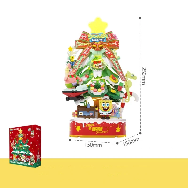 SEMBO Spongebob Bausteine Weihnachtsgeschenk Weihnachtsbaum Spieluhr zusammengebautes Kinderspielzeug Krusty Krab Modell Ornamente