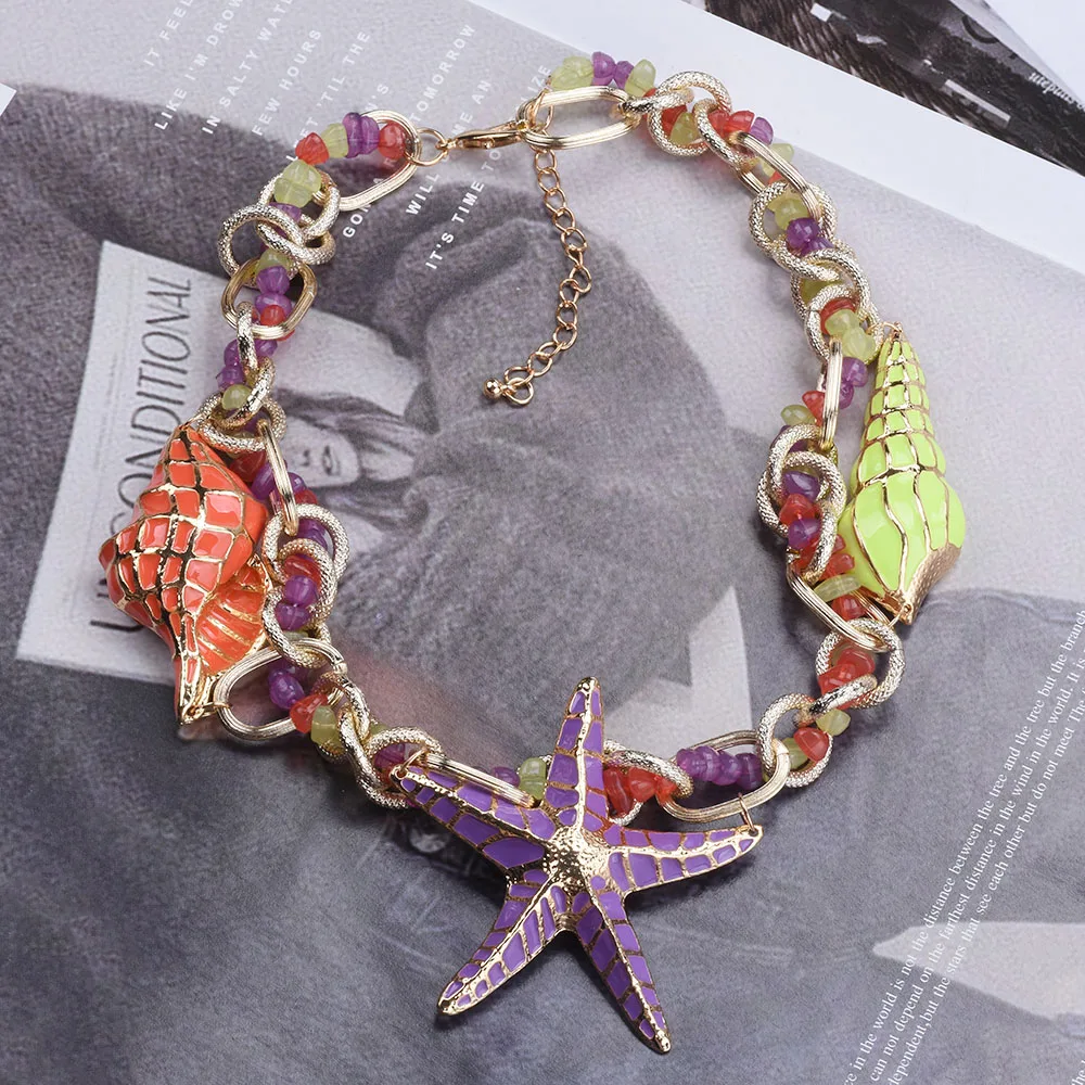 2024 New ZA Fashion Starfish Shell Large Collar Choker Necklace Women Indian Boho Ethnic Statement Vintage Necklace Jewelry