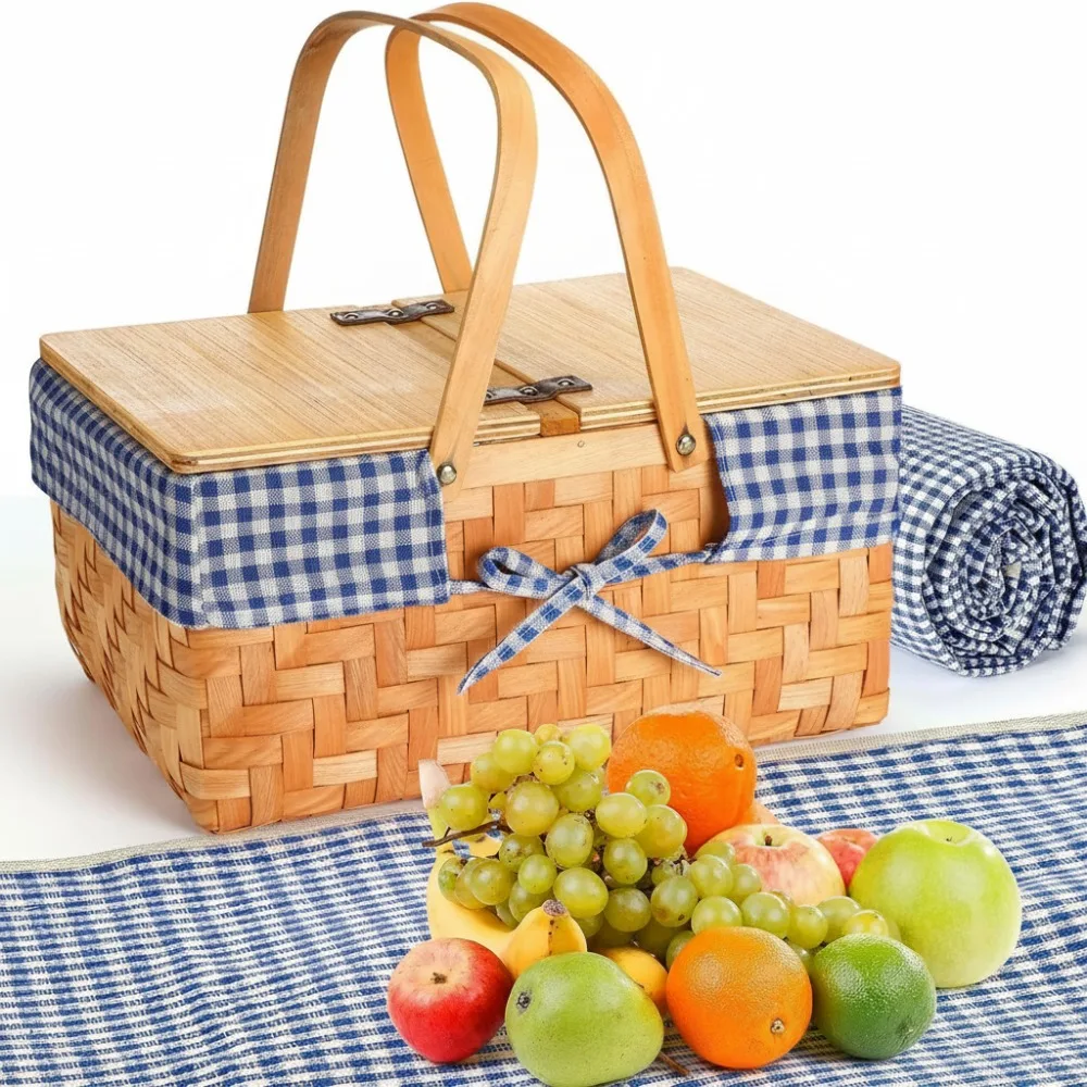 

Handwoven Picnic Basket Set with Waterproof Mat for Outdoor Camping Beach Travel Family Party