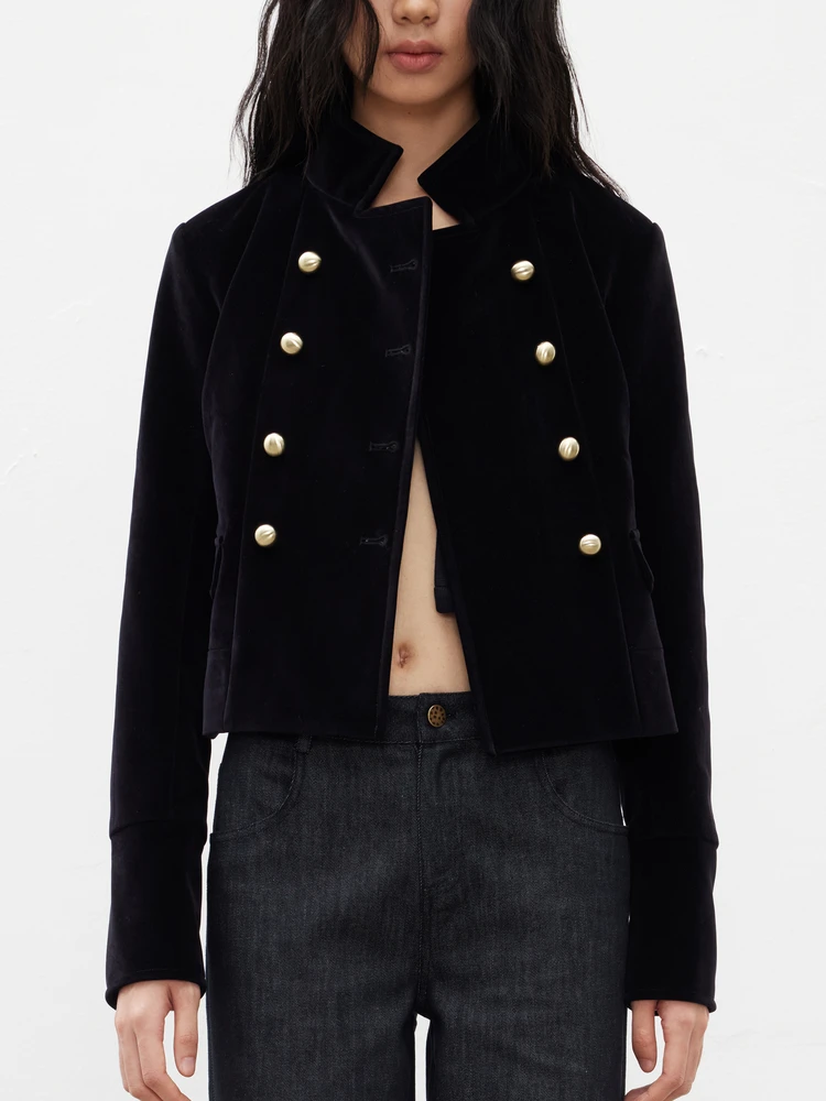 

Bla Leather Velvet Slim Fit Jaet ort Outerwear Double Breasted Original Design for Women Autumn Long Sve Polyester