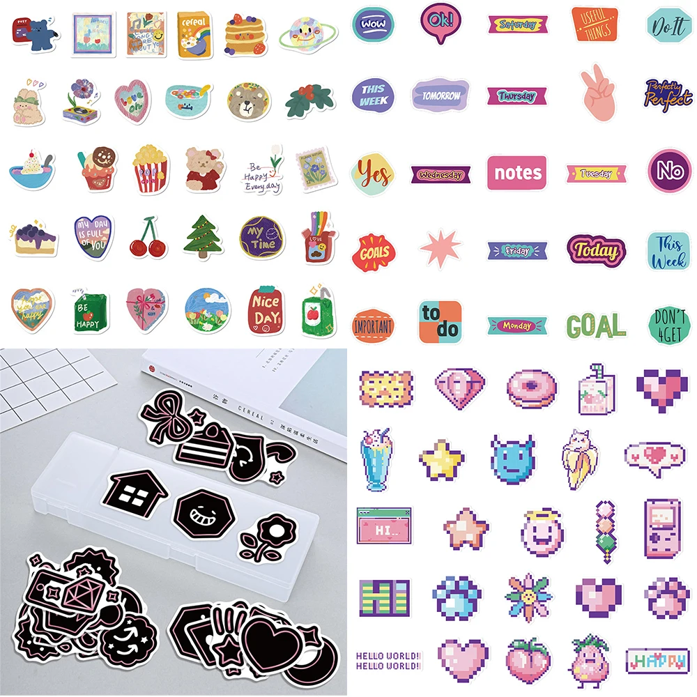 10/30/50PCS Cartoon Cute Pink Stickers Series Black Neon Lines Graffiti Notebook iPad Laptop Helmet Luggage Decoration Wholesale