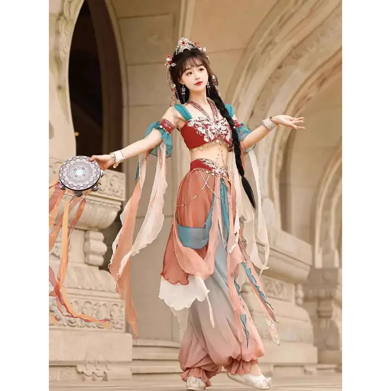 Han Elements Dunhuang The Western Regions Improve Embroidery Flower Chest Hand Sleeves Lantern Pants Cos Cosplay