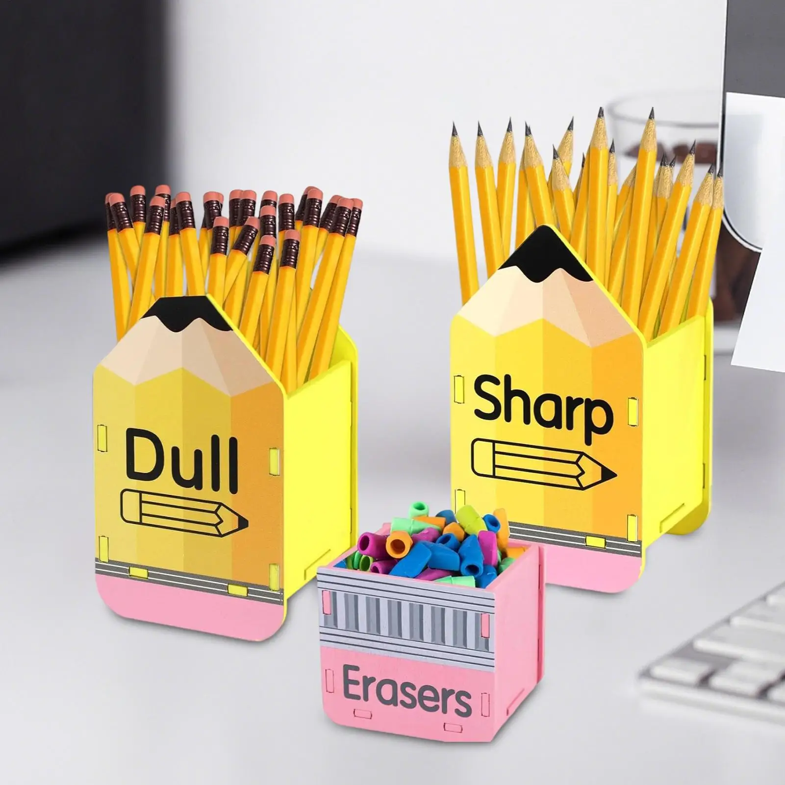 حامل قلم رصاص مكتبي خشبي 3 قطع موزع أقلام رصاص ملحقات منزلية لمساحات العمل والمكتبة وغرفة الحرف المدرسية واستوديو الطلاب #3