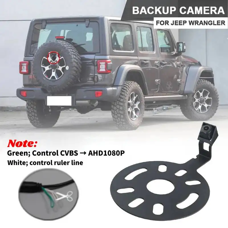 

Резервная камера с креплением на запасное шино для Jeep Wrangler JK 2007-2017, 170 ° Камера заднего вида с объективом «рыбий глаз» и направляющими, CVBS/AHD