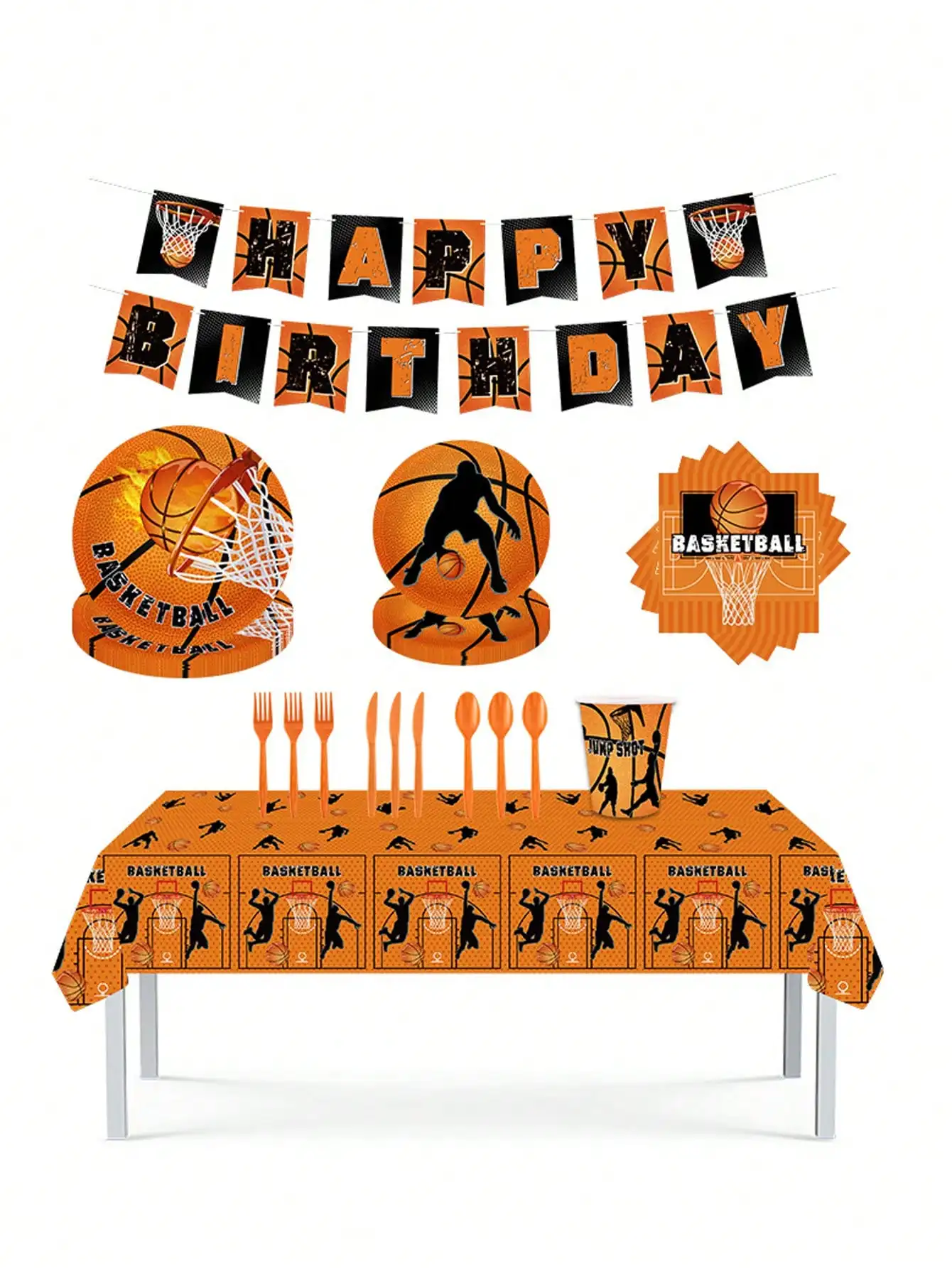 

16pcs basketball theme part Tableware Set Disposable Paper Plate Napkin Cup Fork Tableware for Birthday Party Christening Weddin