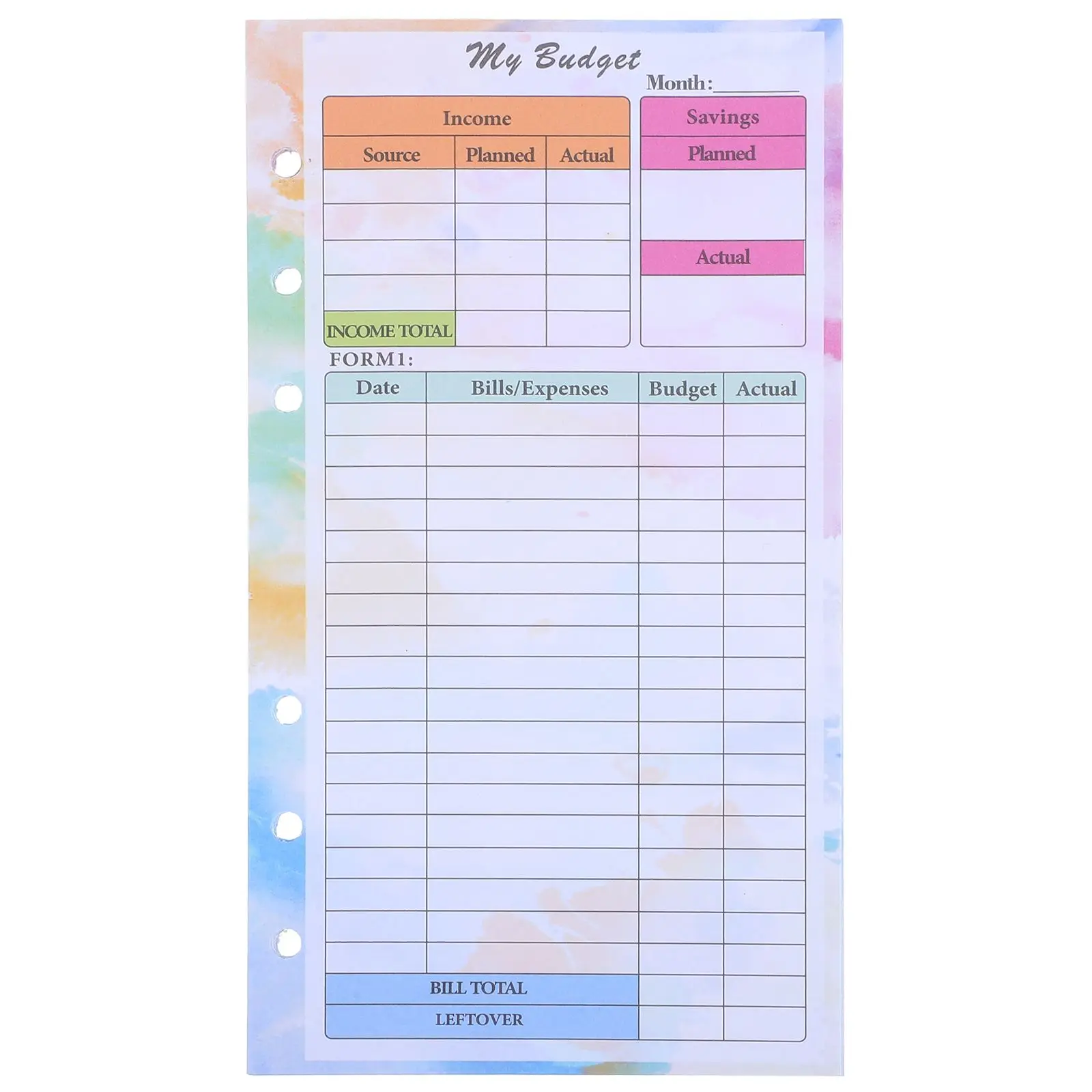 

14 Sheets Planner Inserts Thick Paper 6 Ring Binder 6 Rings Sheet Design Expense Tracker Notebook Refills