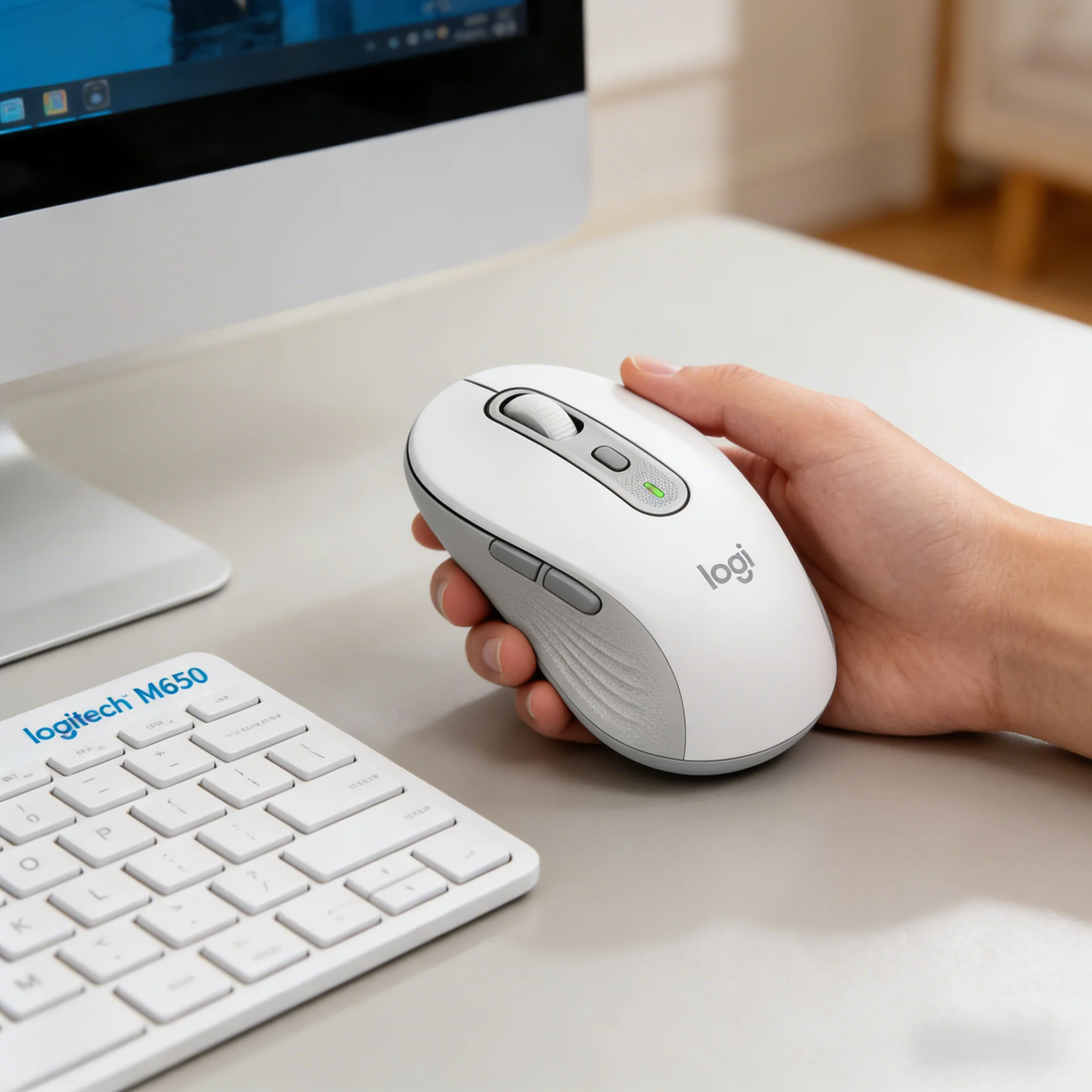 

Беспроводная мышь Logitech M650 с бесшумными кнопками, двойным режимом подключения (Bluetooth и Logi Bolt), 24-месячным сроком службы батареи, эргономичная, для ноутбуков и рабочего стола