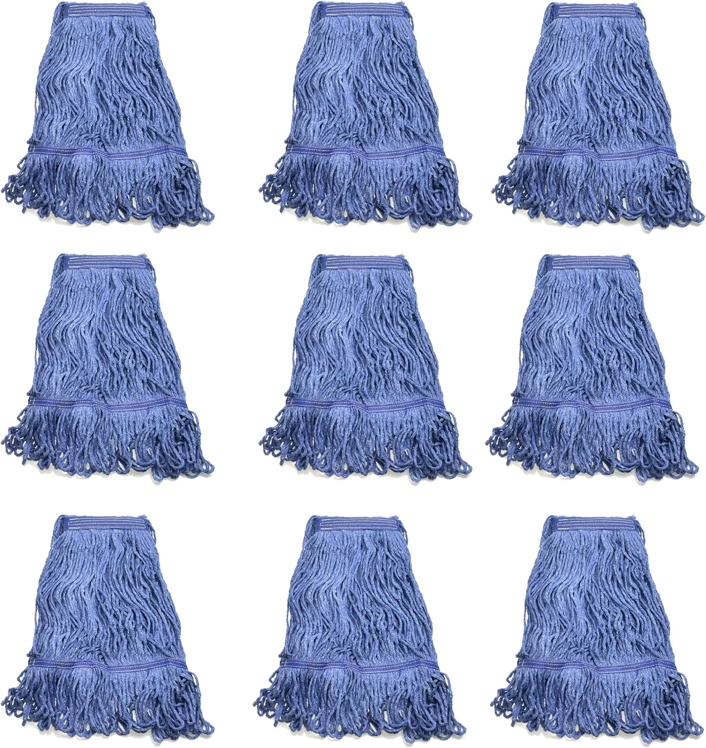 

Heavy Duty Commercial Mop Head Refill - Industrial Grade Blue Cotton Looped-End String for Wet Mopping, Long-Lasting (9 Pieces P