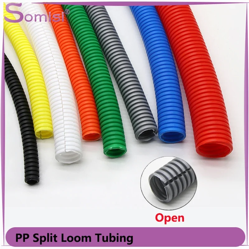 1/5/10M PP Insulated Corrugated Pipe ID7.5mm ~ 34.5mm Open Threading Protective Wire Cover Wrap Cable Sheath Flexible Split Loom