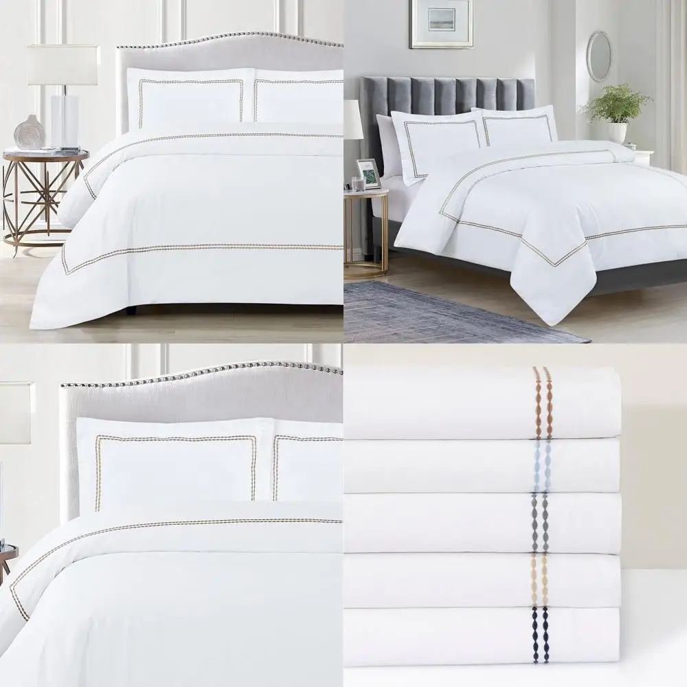 

Luxury 100% Cotton Embroidered Duvet Cover Set with 2 Shams, Hypoallergenic, Zipper Closure, Queen Size (Brown)