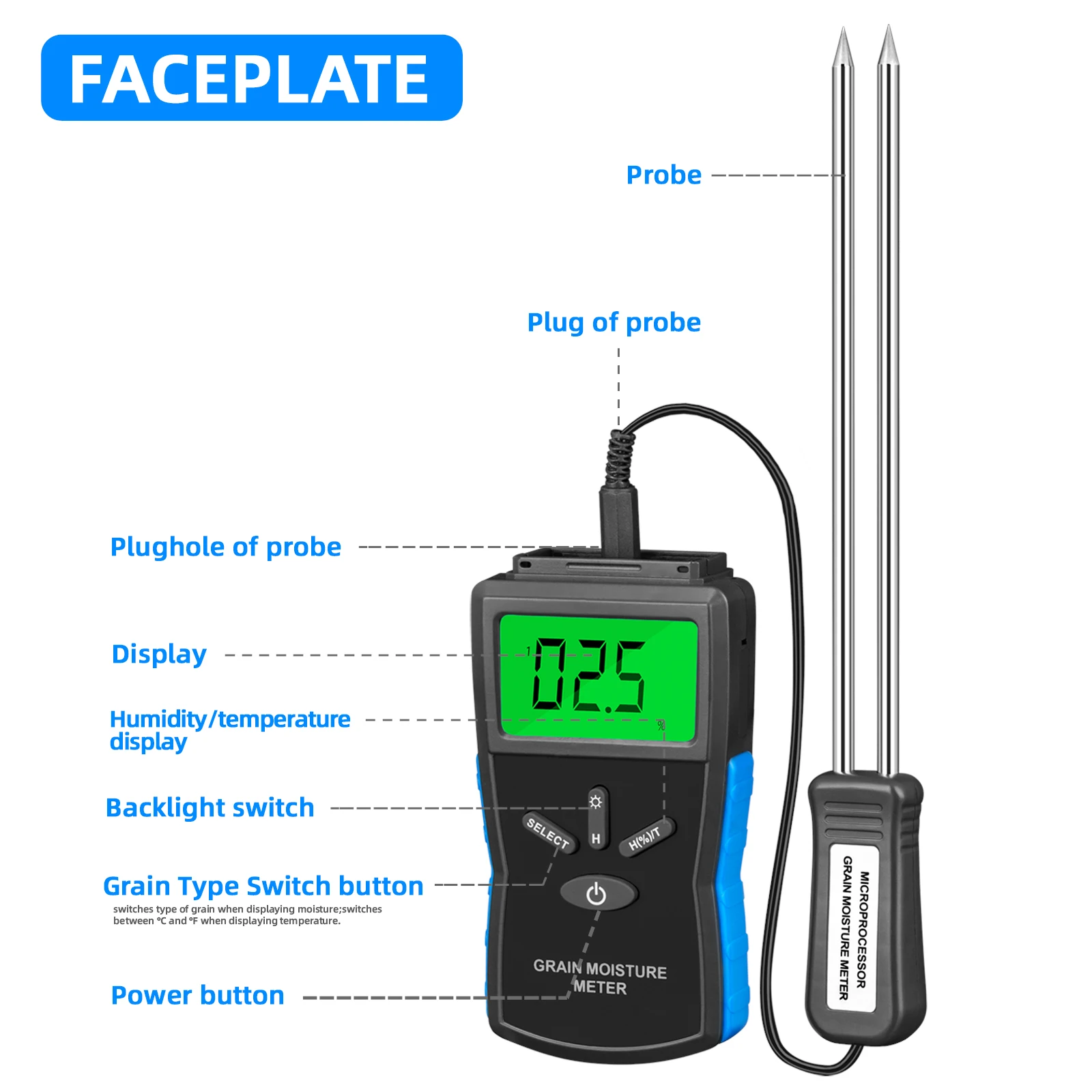 HP-8032G High-Accuracy Grain Moisture Meter with Auto Temperature Compensation and Enhanced Backlit Display Testing wheat rice