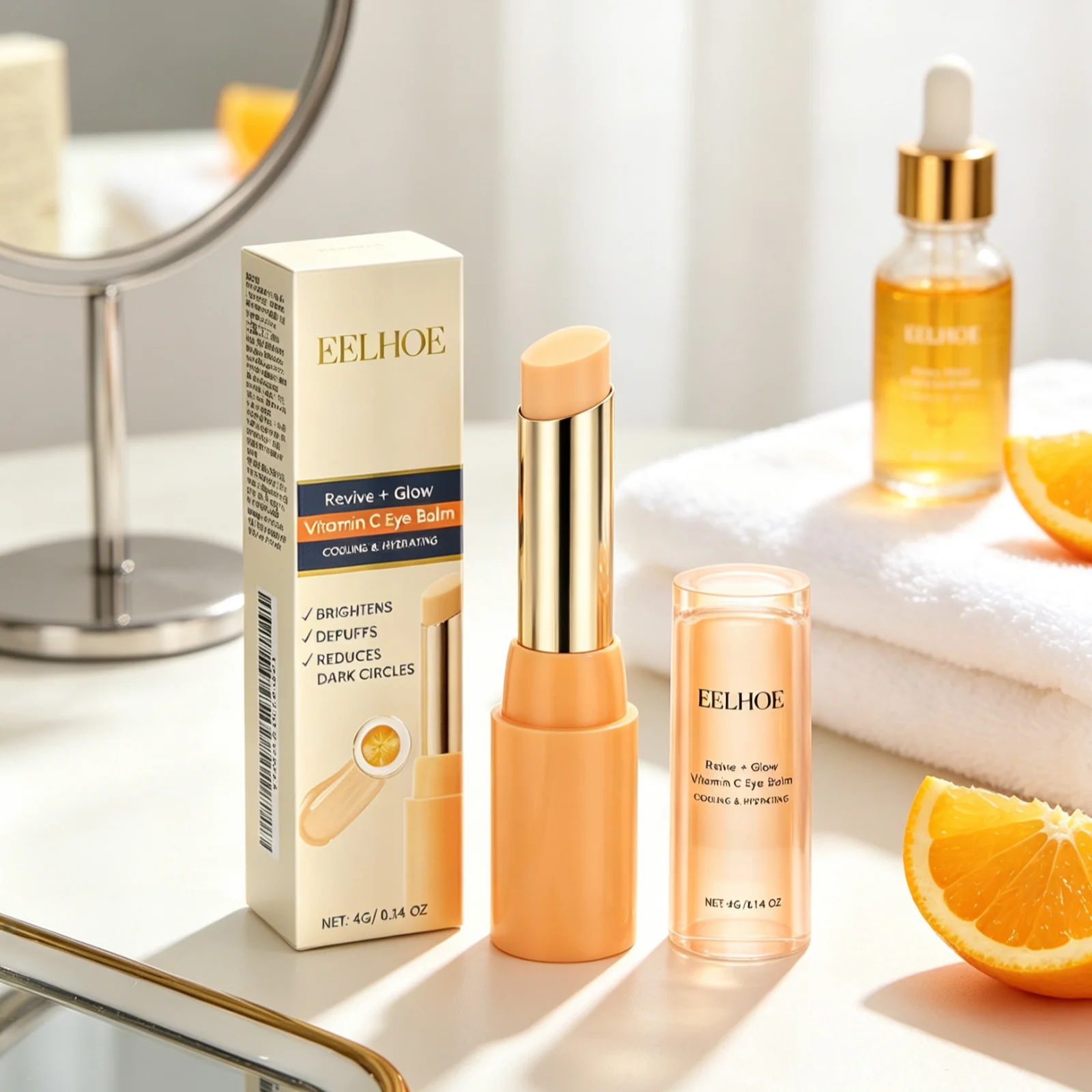 EELHOE Vitamin C Eye Balm Removes Dark Circles Anti Puffiness Reduce Fine Lines Brightening Moisturizing Eye Contour Care Balm