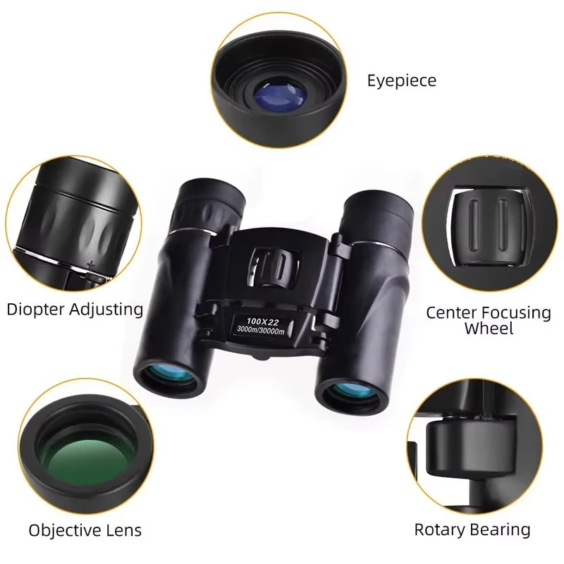 Binocolo zoom HD ad alto ingrandimento 100X22 Mini telescopio professionale portatile da viaggio all'aperto compatto ad alta potenza per il campeggio